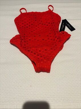 Carmen Marc Valvo Red Crochet One-Piece